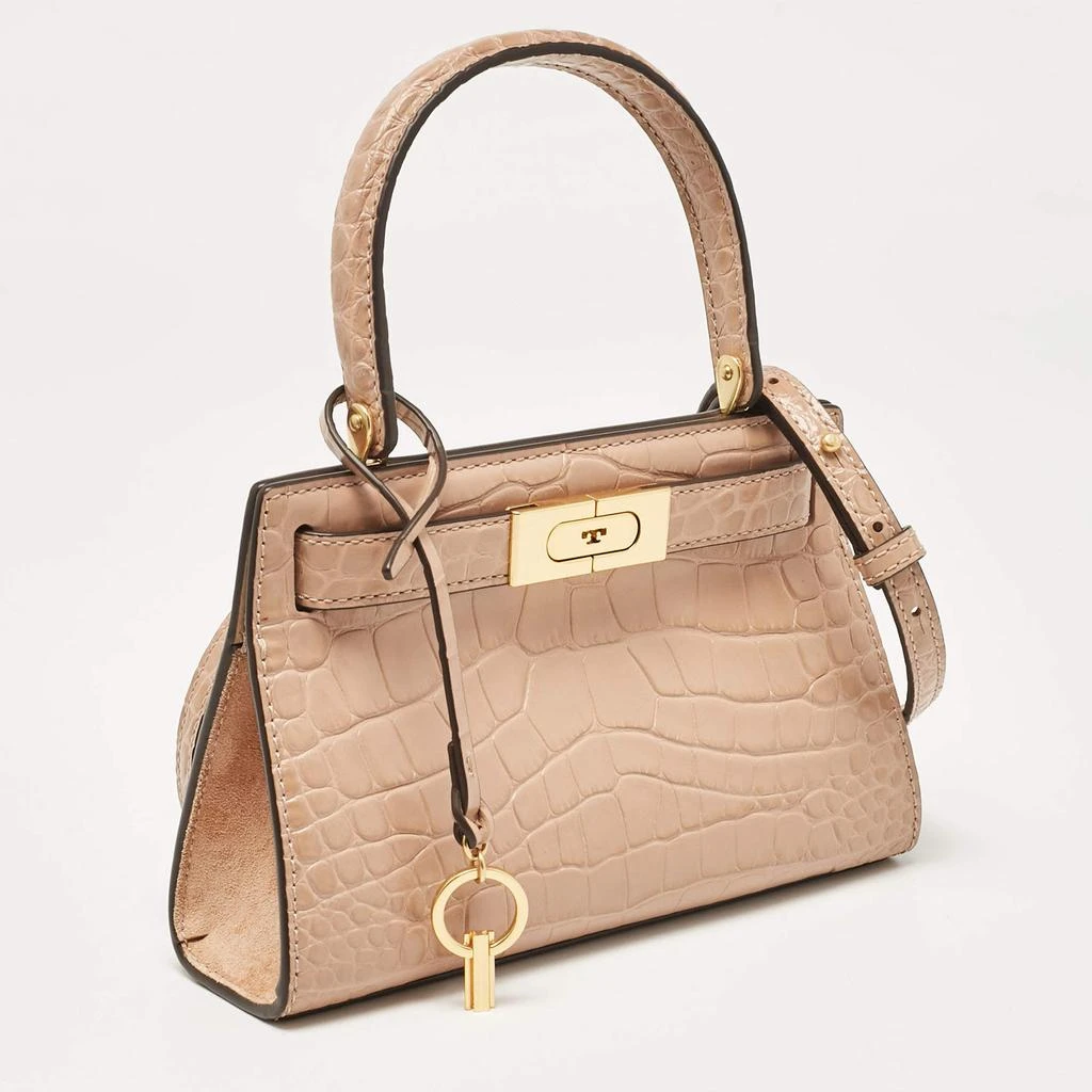 Tory Burch Tory Burch Beige Croc Embossed Leather Petite Lee Radziwill Top Handle Bag 3