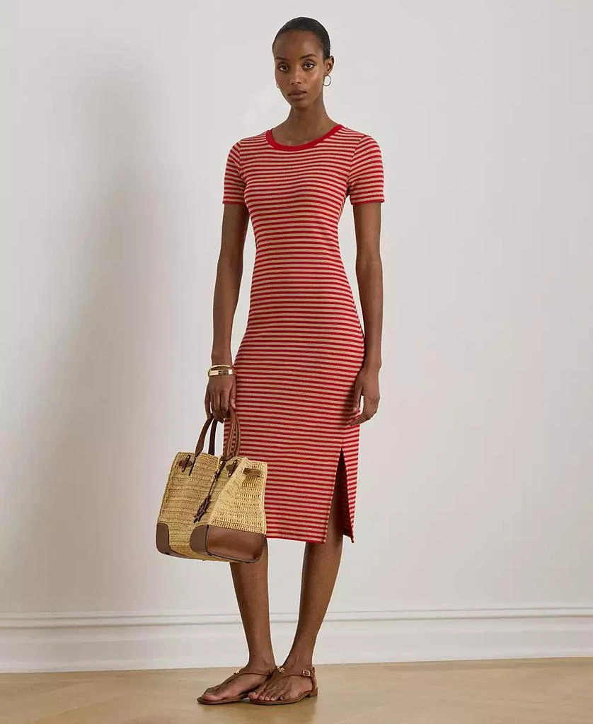 Ralph Lauren Women
s Striped Ribbed Crewneck T-Shirt Dress