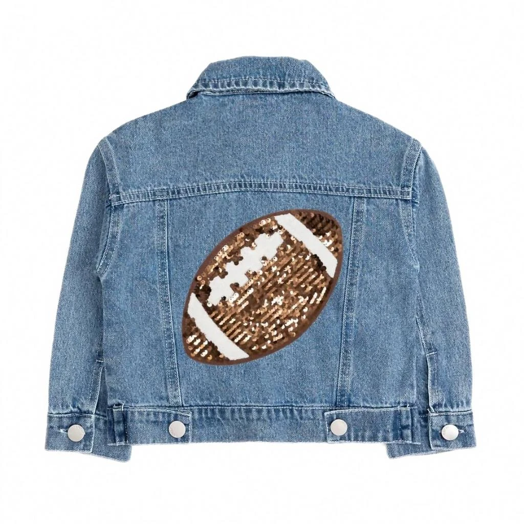 SWEET wink Girls’ Sequin Football Denim Jacket In Blue 2