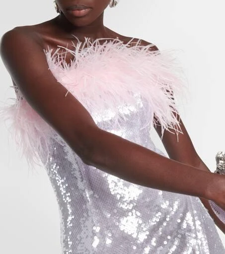 Self Portrait Feather-trimmed sequined minidress 4