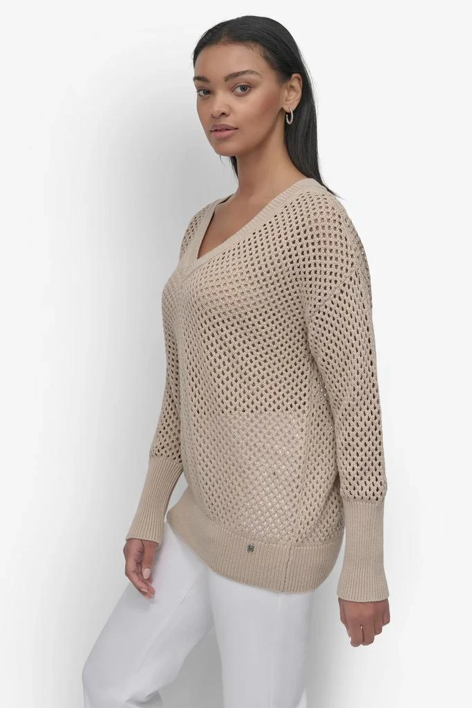 DKNY 3/4 WIDE SLEEVE CREW NECKOPEN POINTELLE STITCH 3