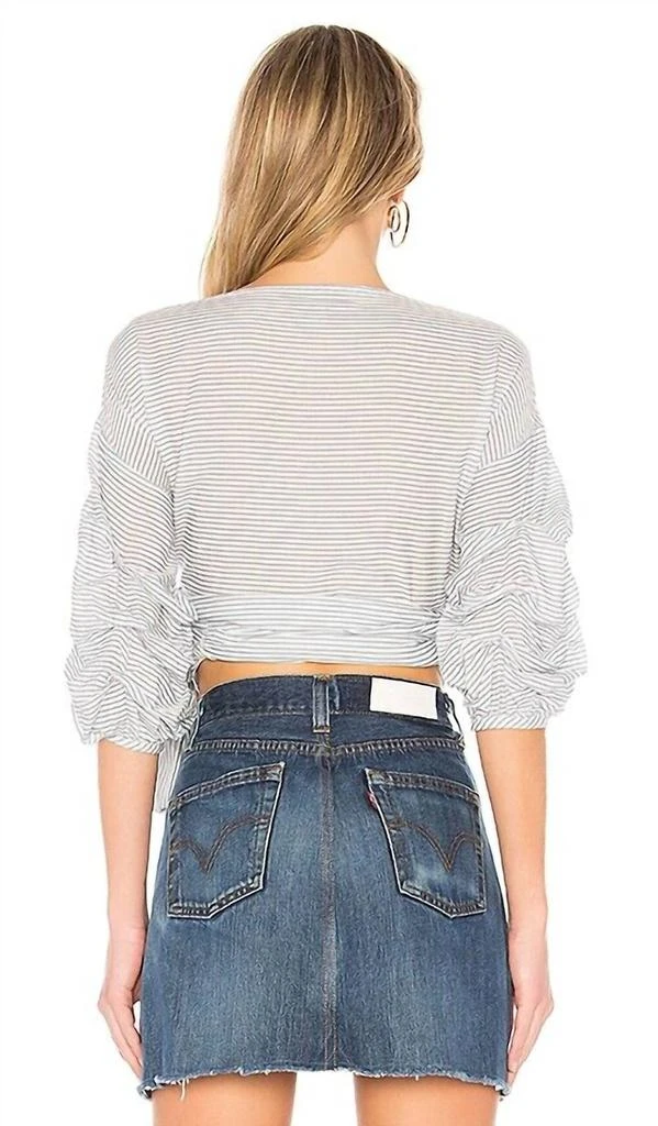 Lovers + Friends Lovers + Friends - Striped Puff Sleeve Bow Wrap Blouse 3