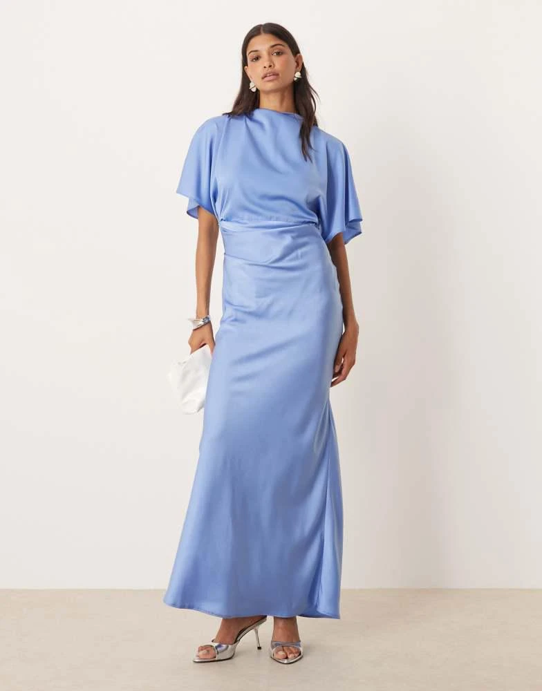 Shop ASOS DESIGN satin high neck blouson maxi dress with flutter sleeve in  blue on Sale at BeyondStyle  Get 11% Off ASOS DESIGN satin high neck  blouson maxi dress with flutter