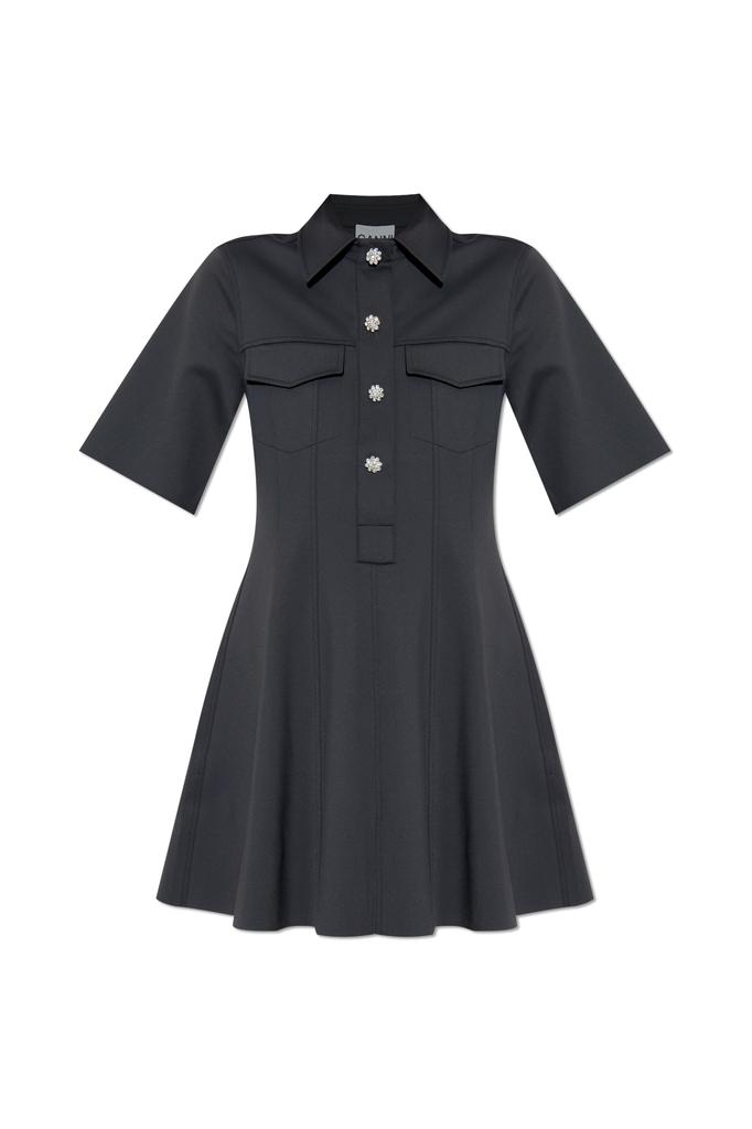 【関税＆送料込み】Ganni Shimmery Foil Denim Mini Dress Washed Black/Black Shimmery Foil Denim Mini Dress | GANNI
