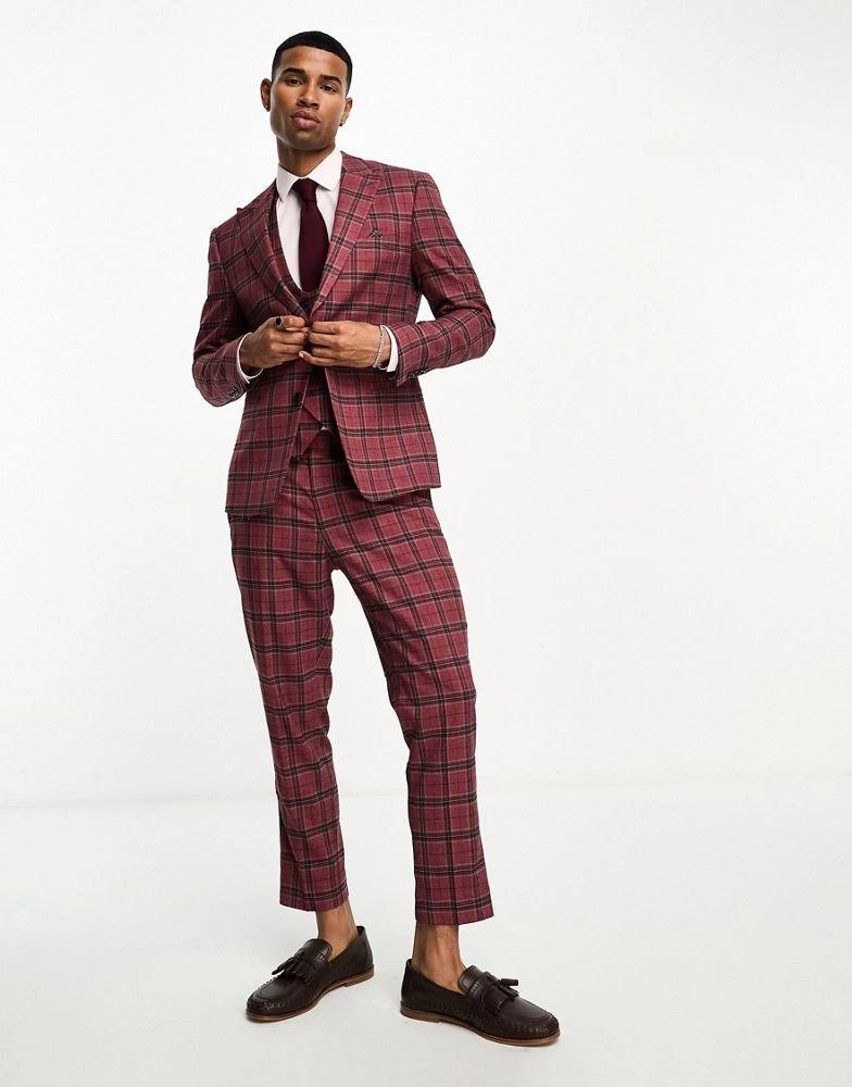 Harry Brown Harry Brown skinny suit jacket in red tartan 2