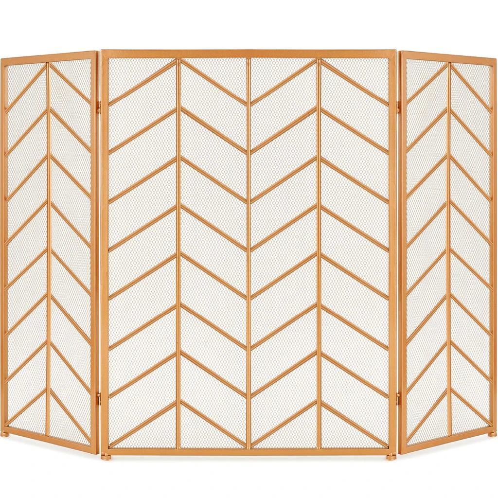 Best Choice Products 52x31in 3-Panel Iron Chevron Fireplace Screen, Spark Guard w/ Handles 1