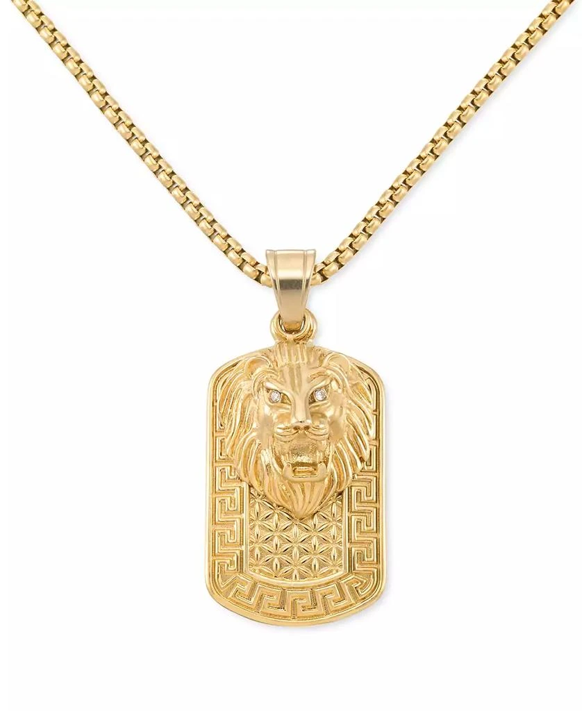LEGACY for MEN by Simone I. Smith Crystal Lion Head & Greek Key Dog Tag 24" Pendant Necklace in Yellow Ion-Plated Stainless Steel 1