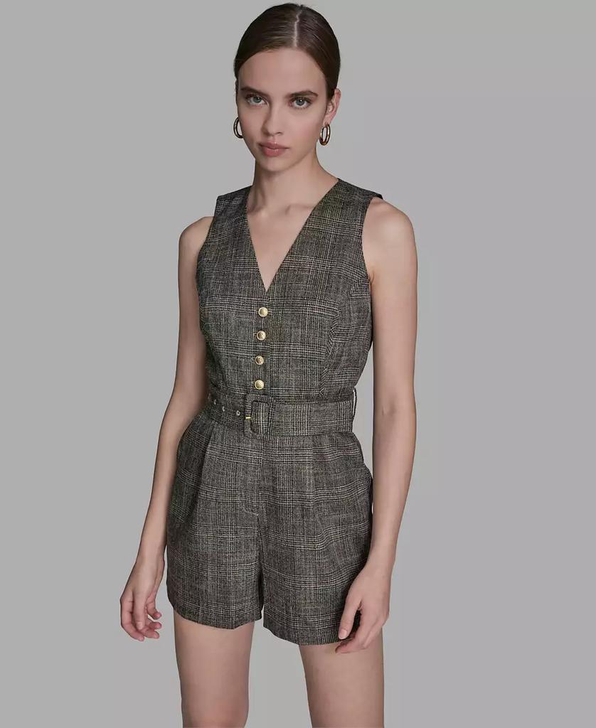 BCBG Women's Belted Tweed Romper