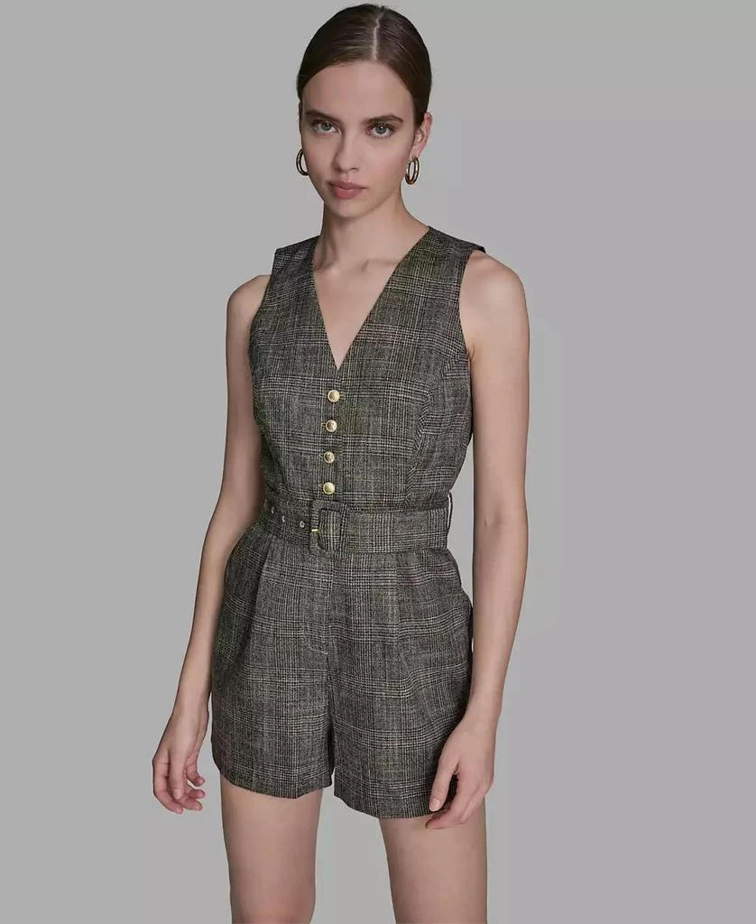 BCBG Women's Belted Tweed Romper 2