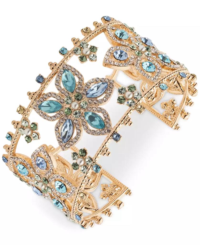 MARCHESA Gold-Tone Blue Multi Stone Floral Cuff Bracelet