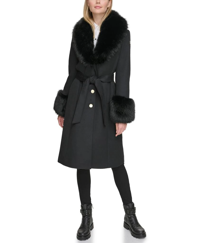 Karl Lagerfeld Paris WOOL COAT WITH FAUX FUR COLLAR CUFFS 5