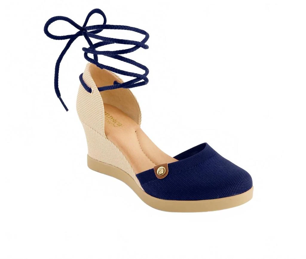 Andrea Women's Wedge Ankle And Calf Strap Espadrilles In Navy 1