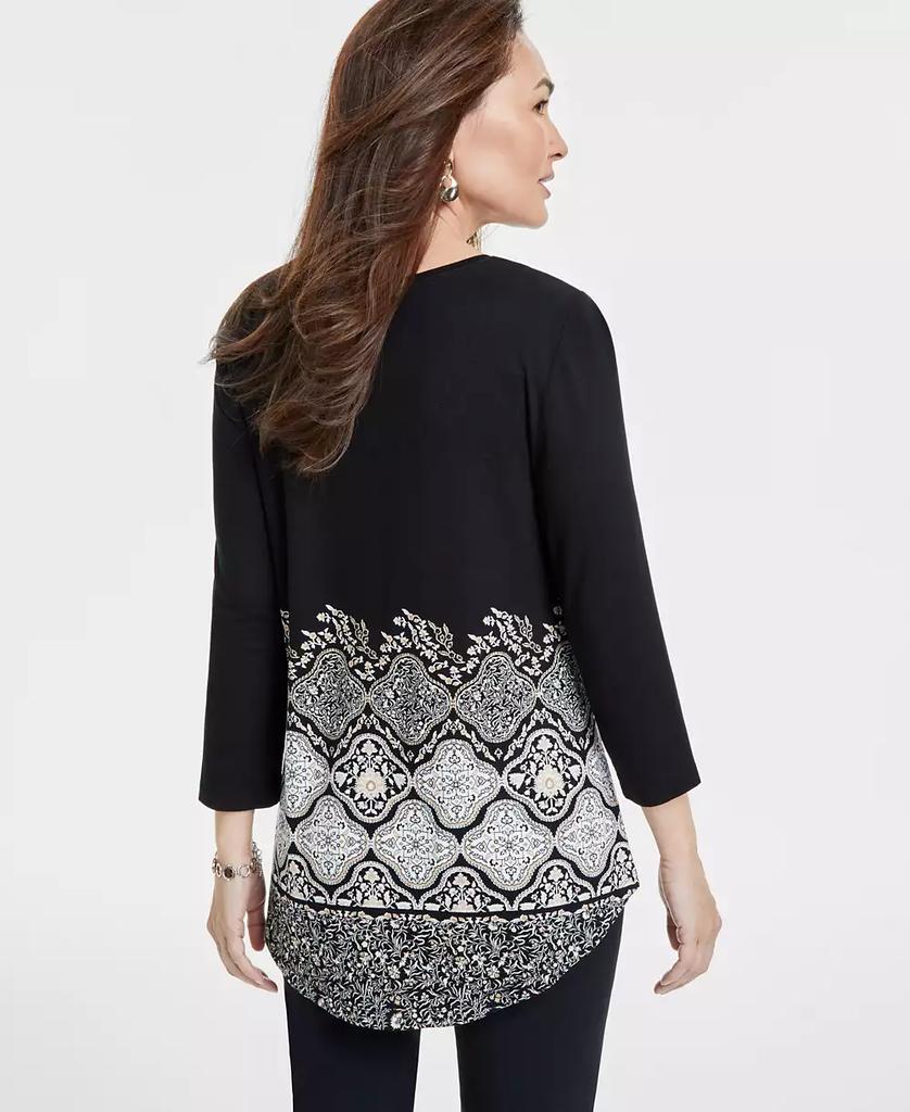 JM Collection Petite Printed 3/4-Sleeve Top, Exclusively at Macy's