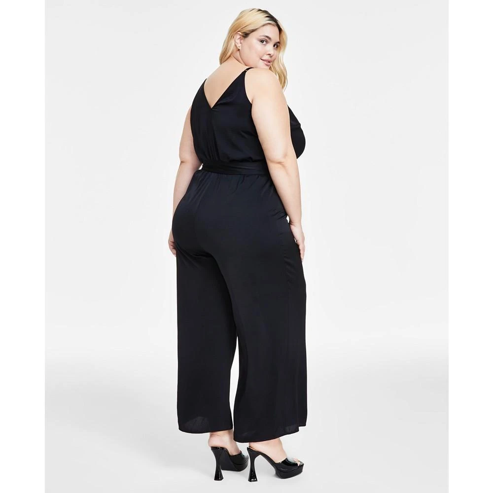 Bar III Trendy Plus Size Tie-Waist Wide-Leg Adjustable-Strap Jumpsuit, Created for Macy's 3