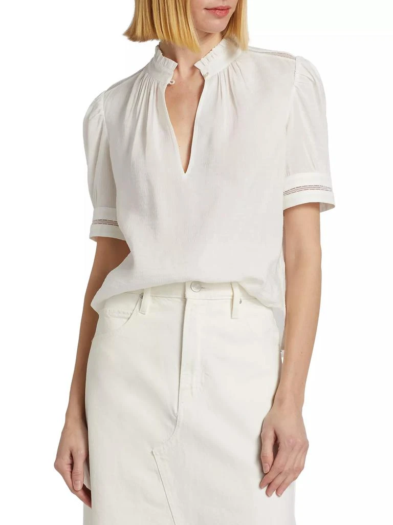 FRAME Linen-Blend Ruffle-Trimmed Top 3