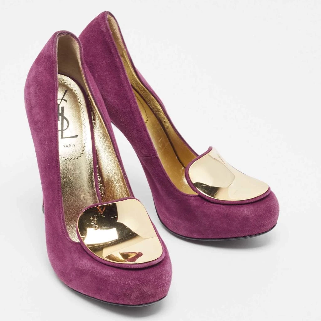 Yves Saint Laurent Yves Saint Laurent Purple Suede Plaque Embellished Round Toe Pumps Size 36.5 4