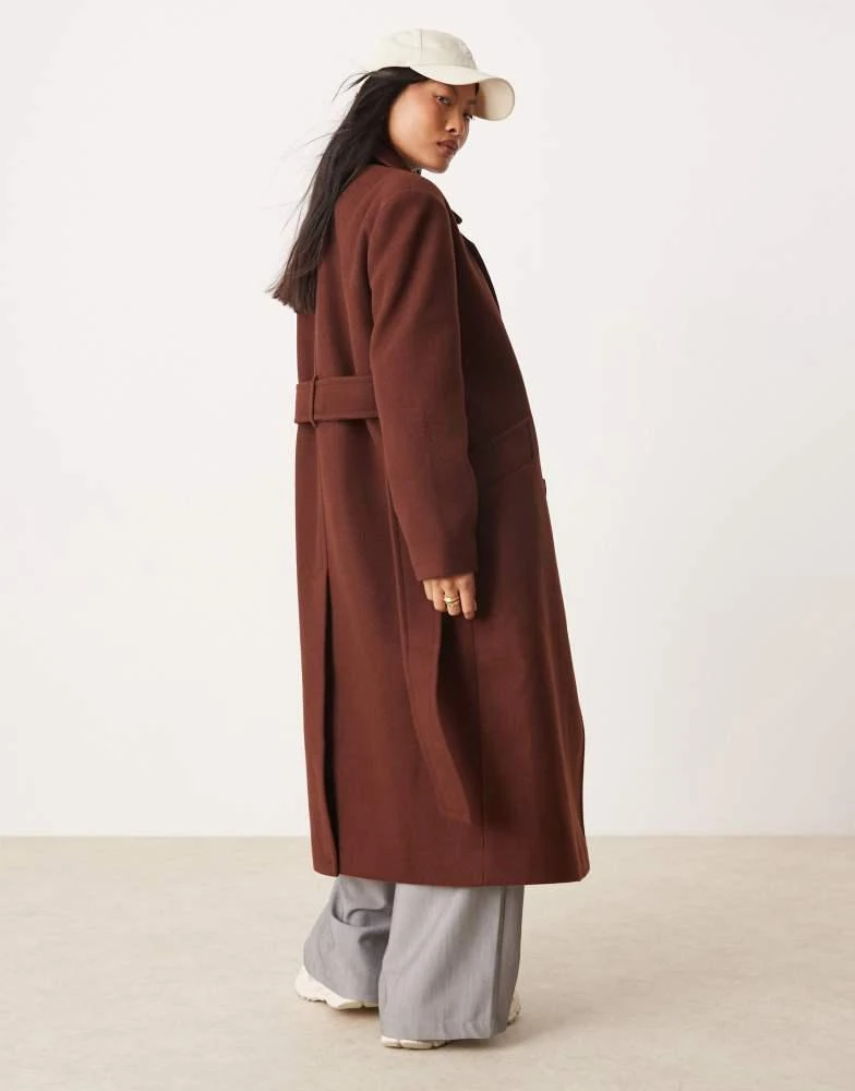 Miss Selfridge Miss Selfridge Petite belted wrap formal coat in chocolate 4
