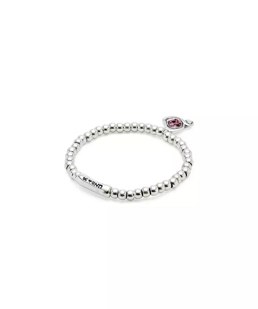 UNOde50 Silver Beaded and Pink Crystal Heart Stretch Bracelet 2