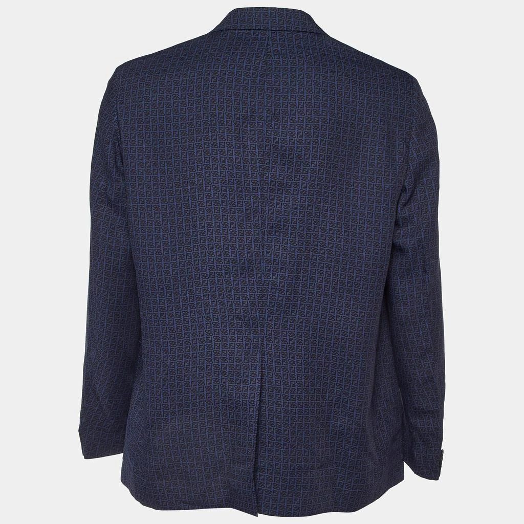 Fendi Fendi Blue Zucca Print Linen Blend Single Breasted Blazer XXL 2
