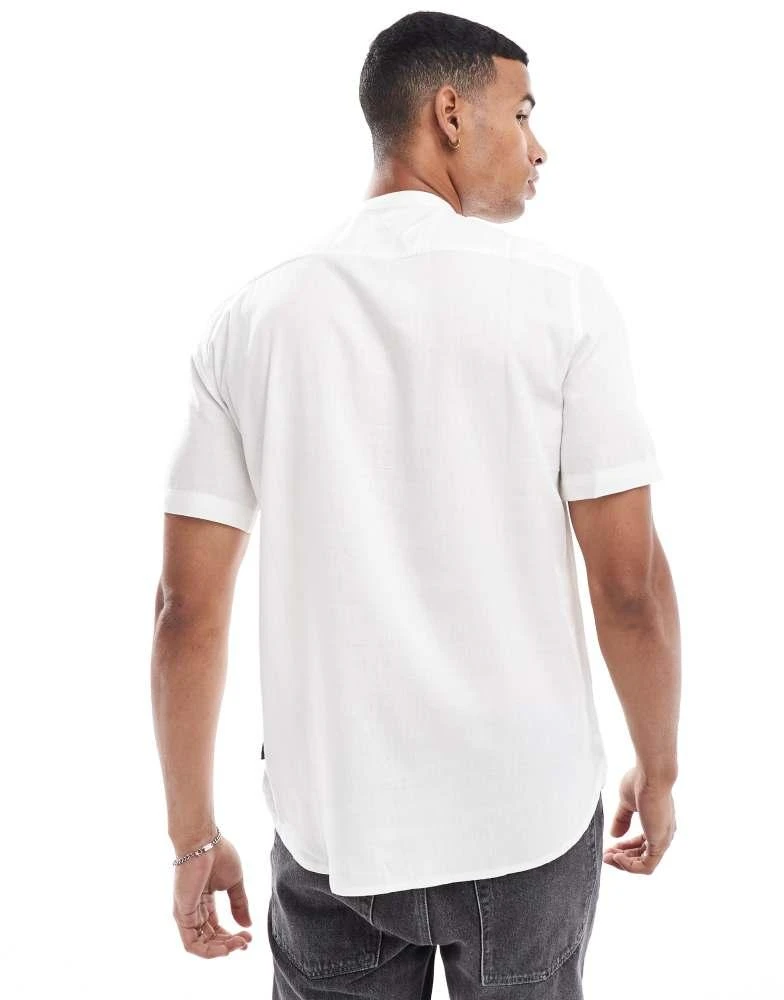 French Connection Mens French Connection short sleeve grandad collar linen shirt in white 2