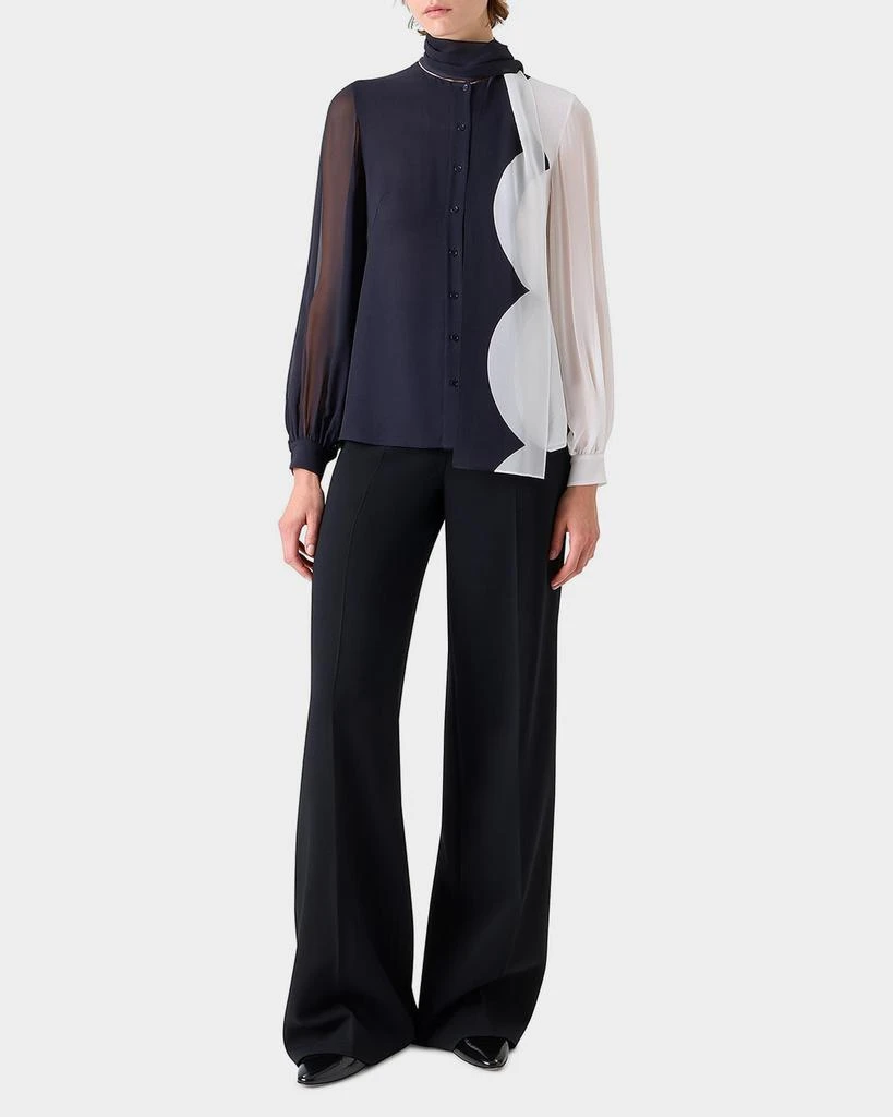 Akris Colorblock Silk Crepe Scarf Blouse 2