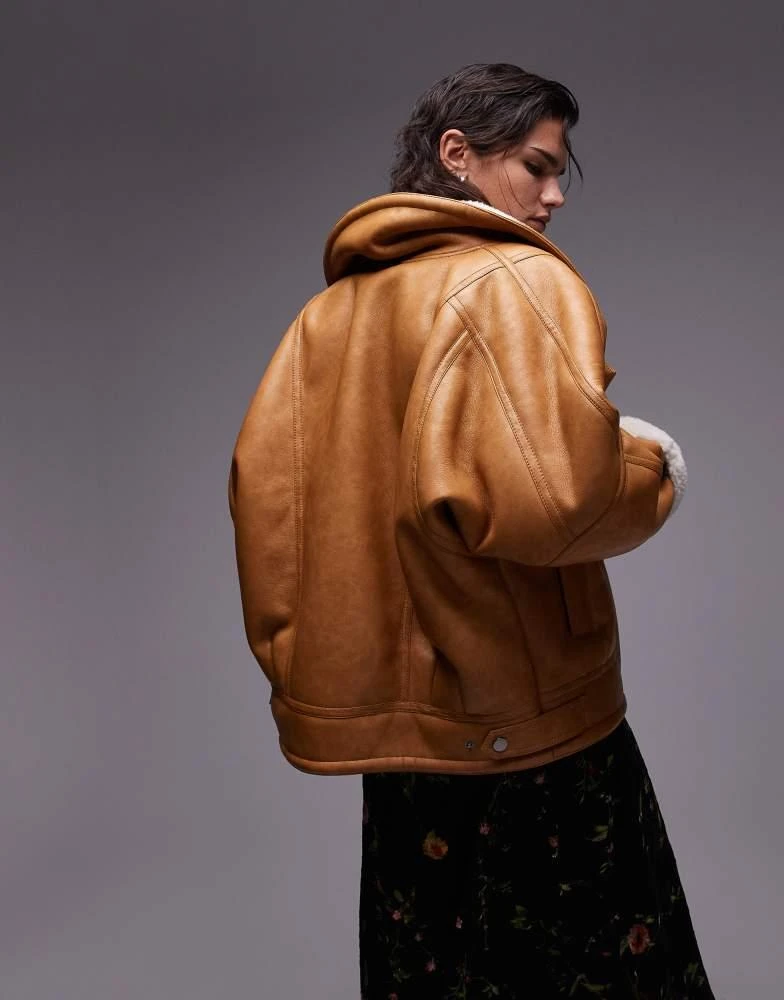 Topshop Topshop shearling jacket in tan 4