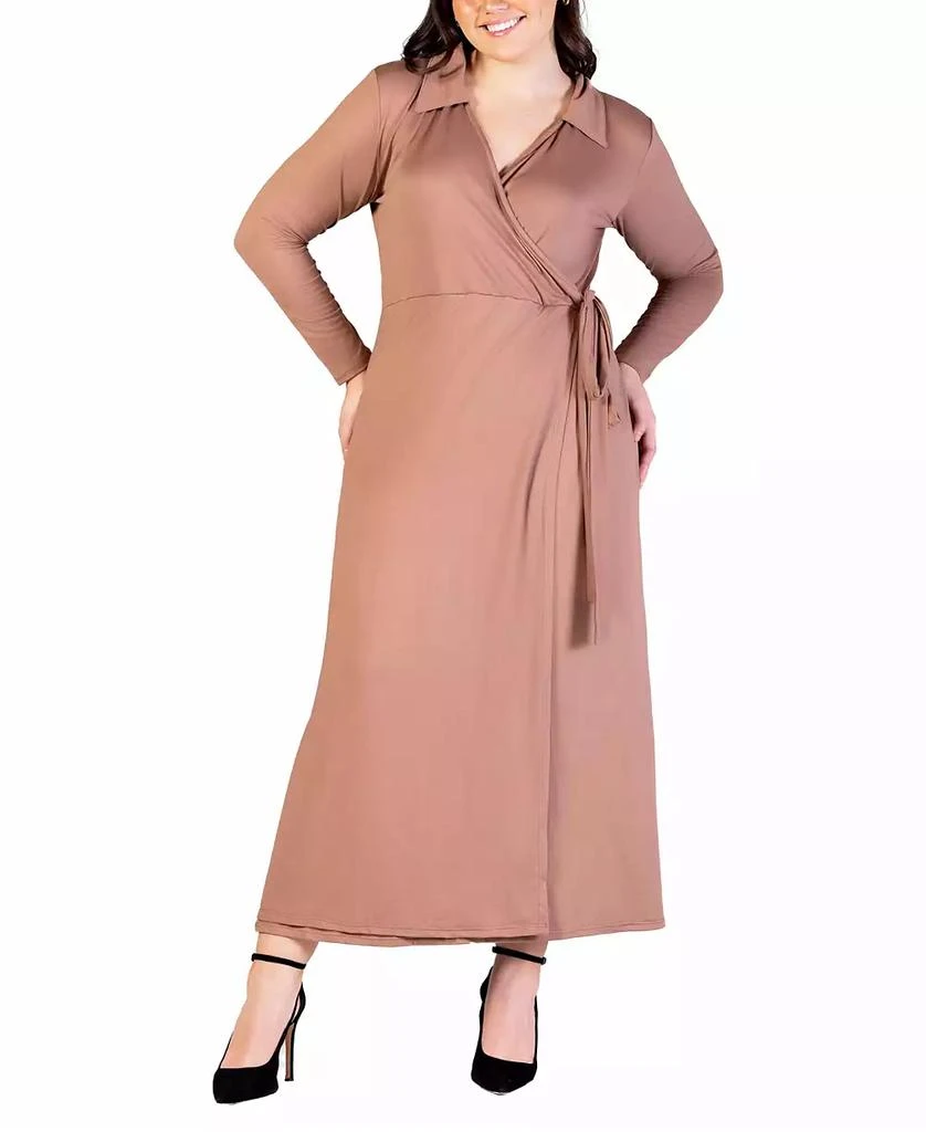 24seven Comfort Apparel Plus Size Collared Wrap Maxi Dress 1