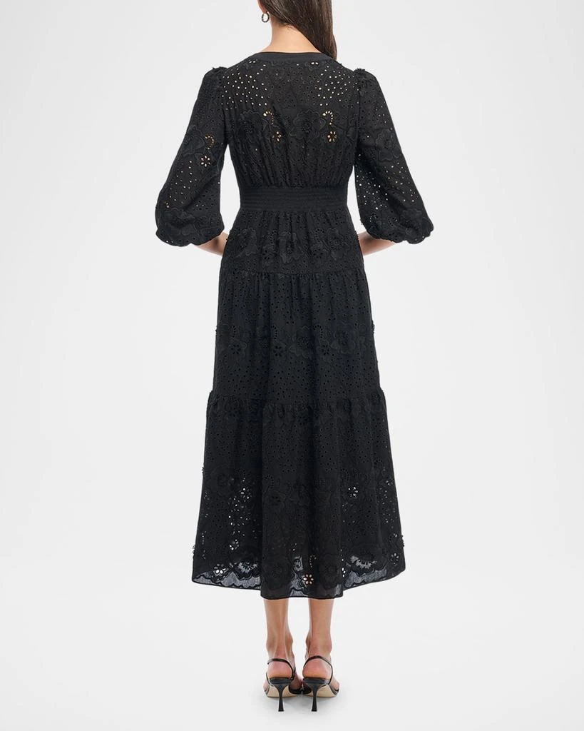 Shoshanna Sicily 3/4-Sleeve Floral Embroidered Midi Dress 3