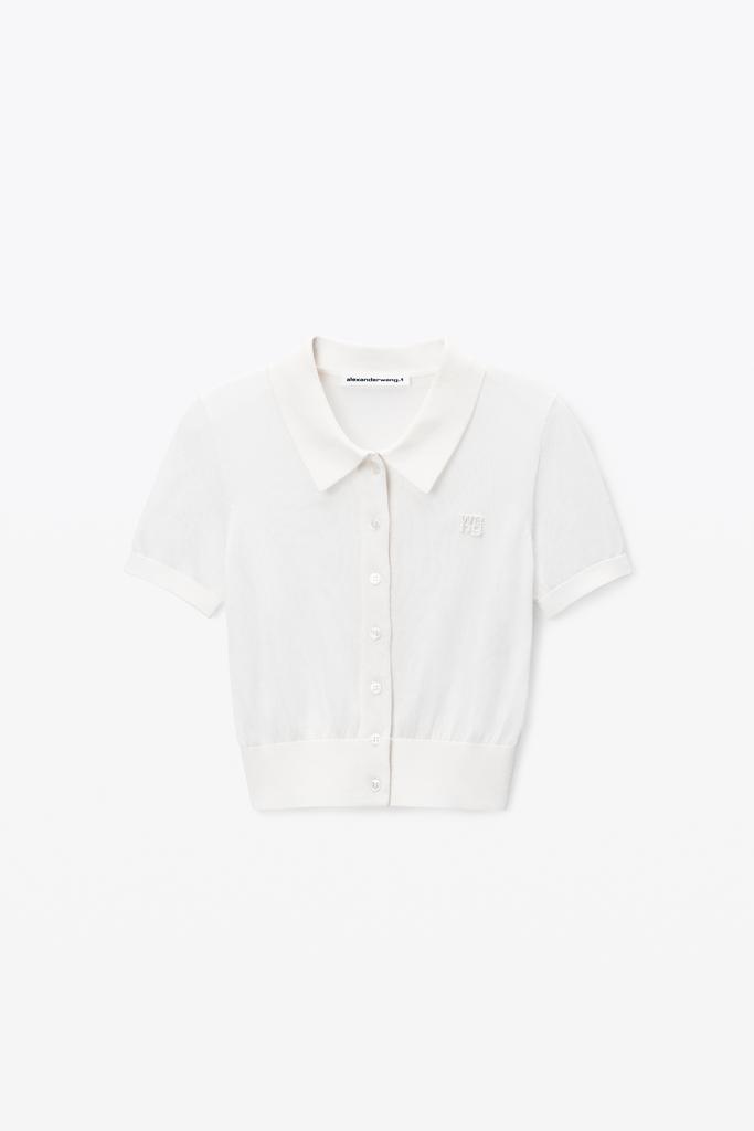 Alexander Wang Logo Embroidered Polo Cardigan in Viscose