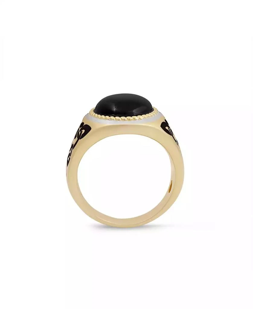 LuvMyJewelry Black Onyx Gemstone Yellow Gold Plated and Enamel Sterling Silver Men Signet Ring 3