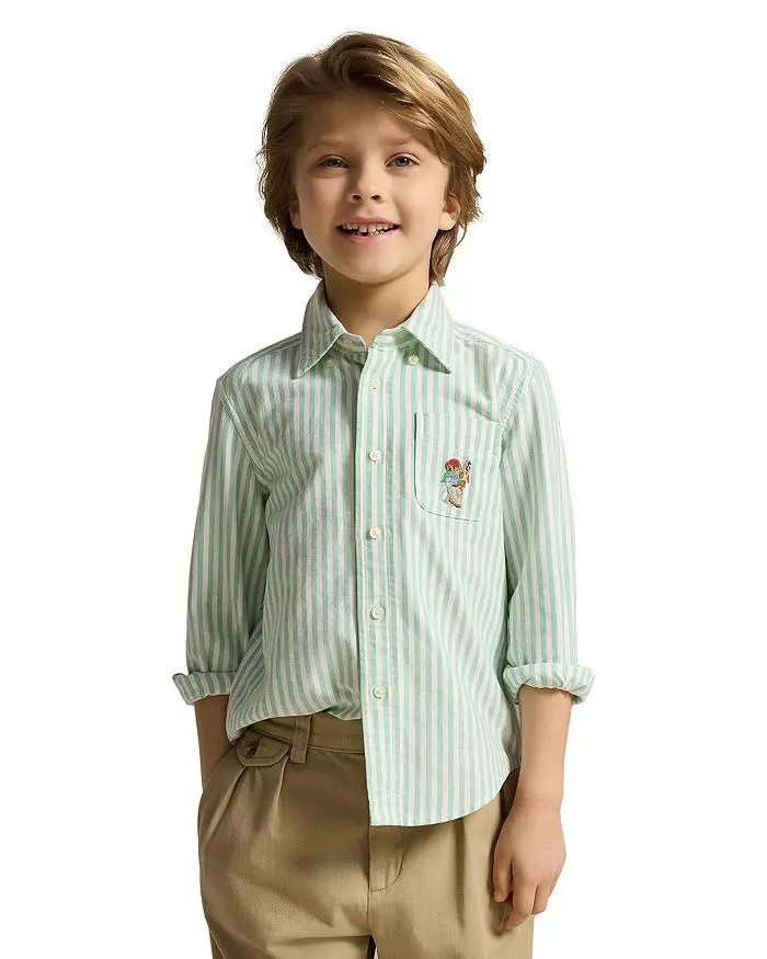 Ralph Lauren Boys' Polo Bear Cotton Oxford Shirt - Little Kid, Big Kid