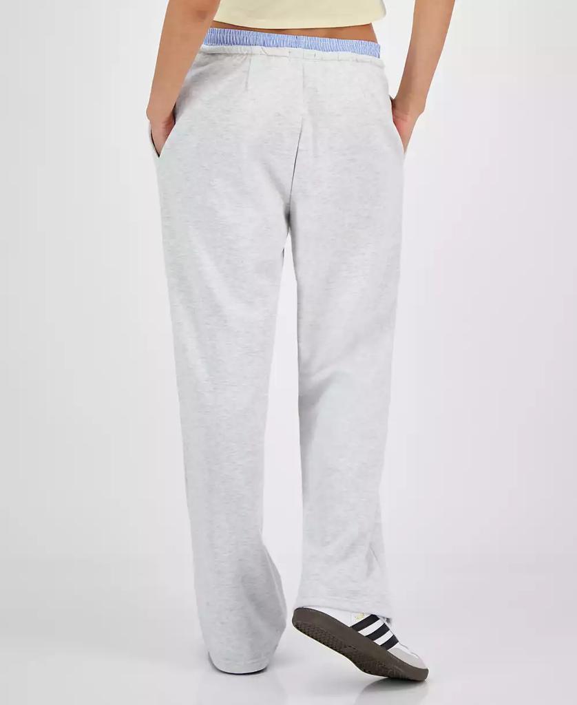 Ultra Flirt Juniors' High Rise Boxer-Trim Wide-Leg Sweatpants