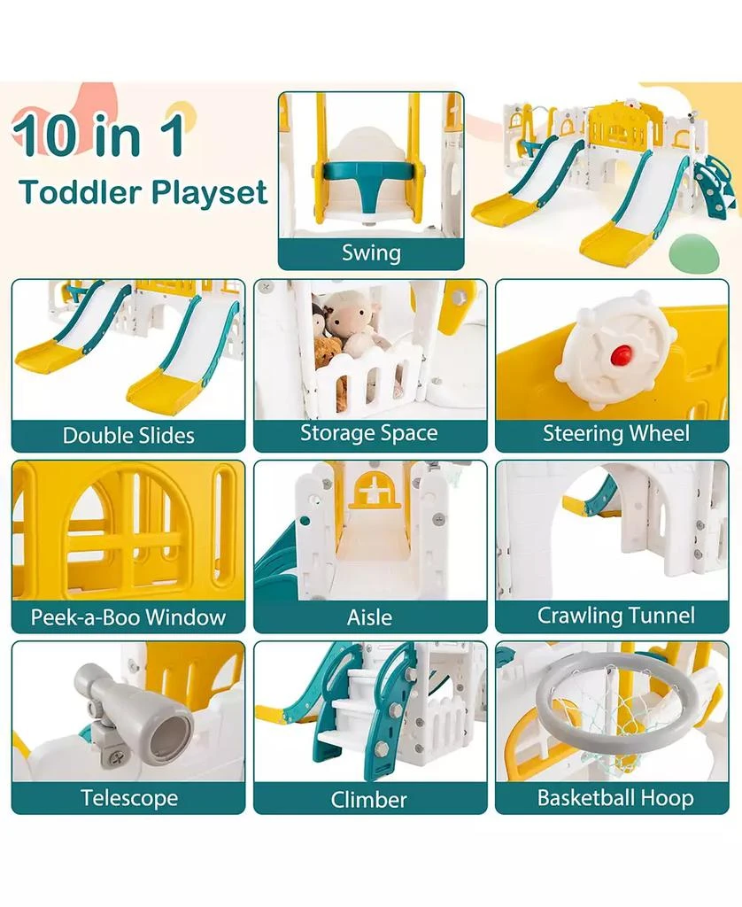 SUGIFT 10-in-1 Toddler Slide and Swing Set with Double Slides and Tunnel 5