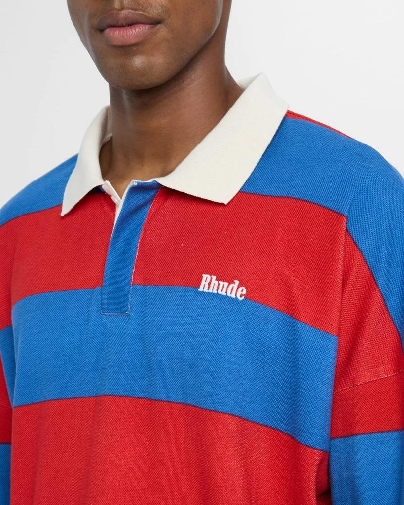 Rhude Men's Stripe Pique Long-Sleeve Polo Shirt 5