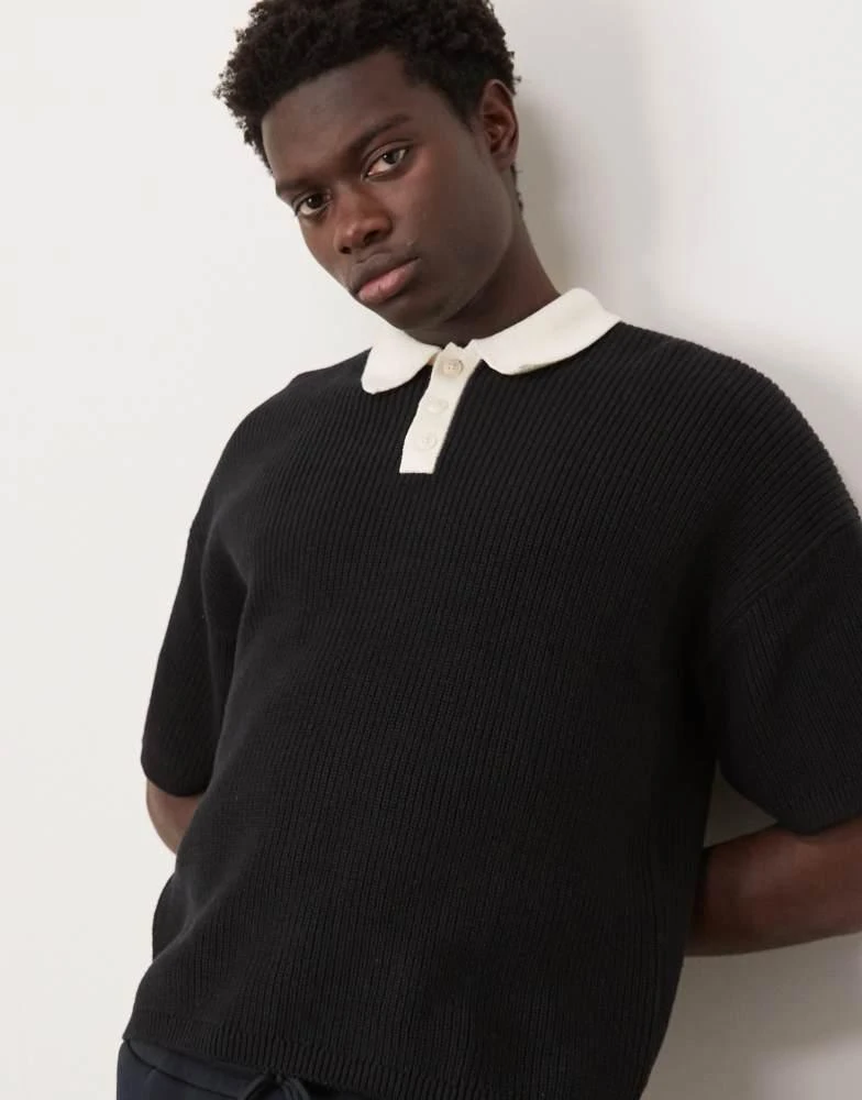 ASOS ASOS DESIGN relaxed  fit knitted polo with 3/4 length sleeves in black 1