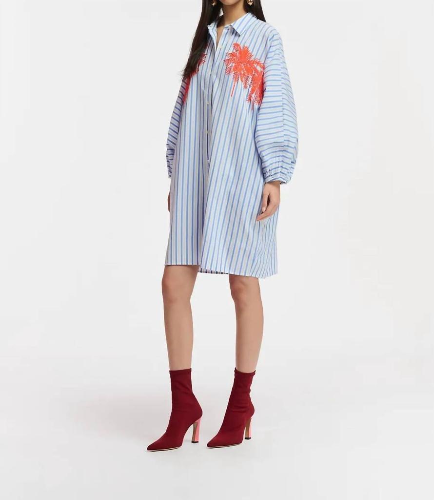 Essentiel Antwerp Embroidered Mini Shirt Dress In Navy Stripe