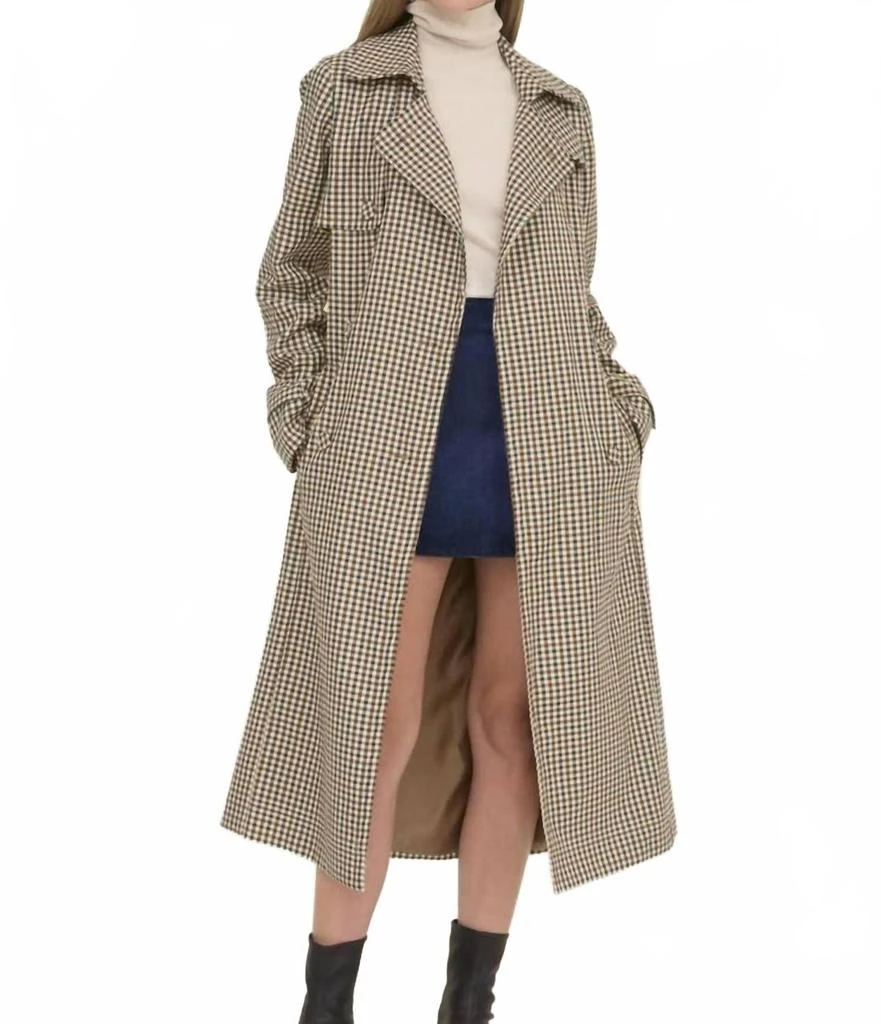 LOLA New York Clyde Plaid Belted Trench Coat In Brown Plaid