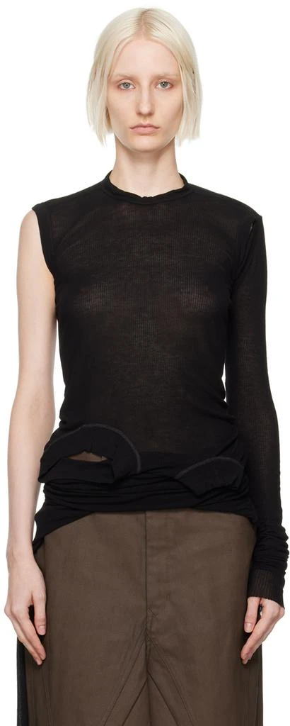 Rick Owens Black Porterville Cropped Banana Long Sleeve T-Shirt 1