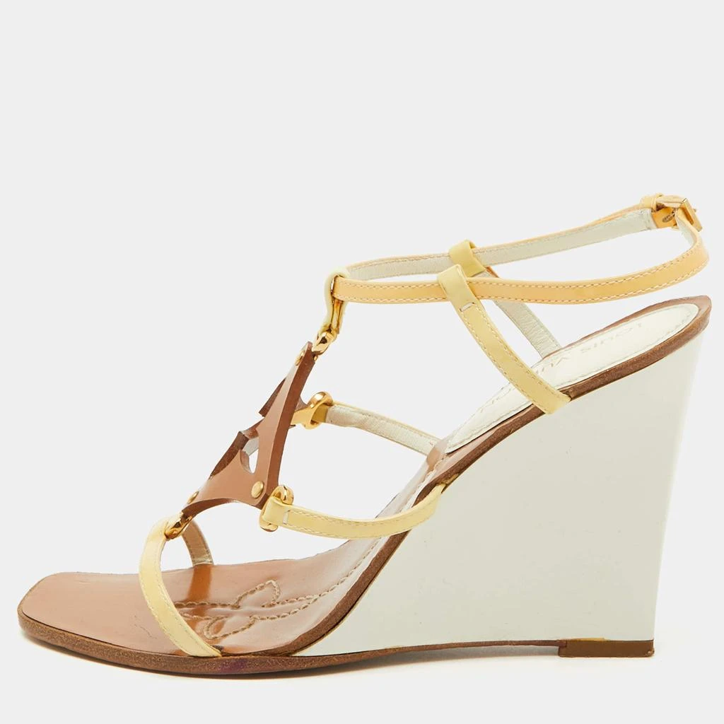 Louis Vuitton Louis Vuitton Cream/Brown Patent Leather Capricieuse Monogram Wedge Sandals Size 36.5 1