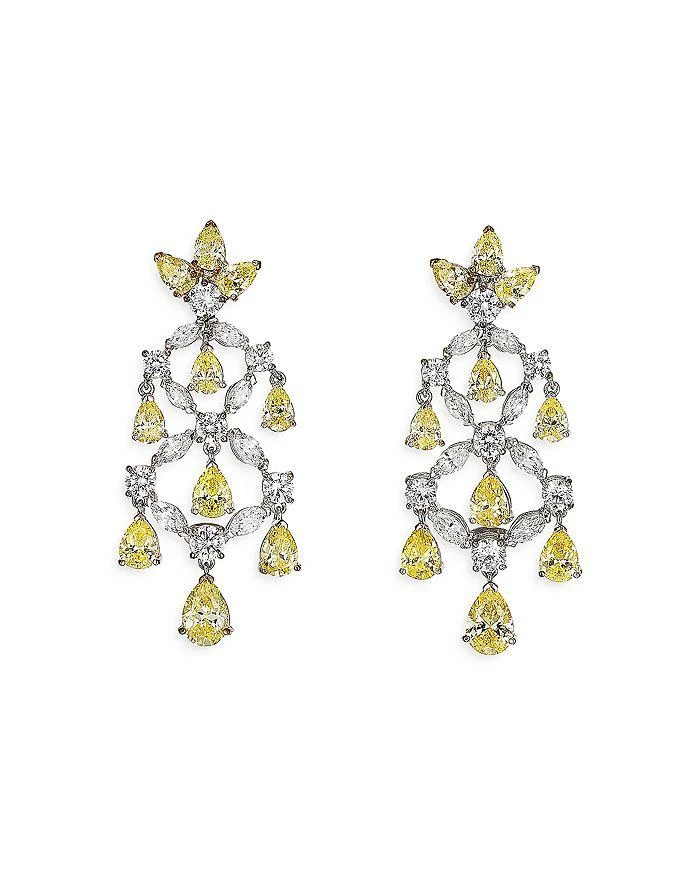 Anabela Chan 18K White Gold Plated Sterling Silver Tutti Frutti Simulated White & Yellow Diamond Chandelier Earrings 1