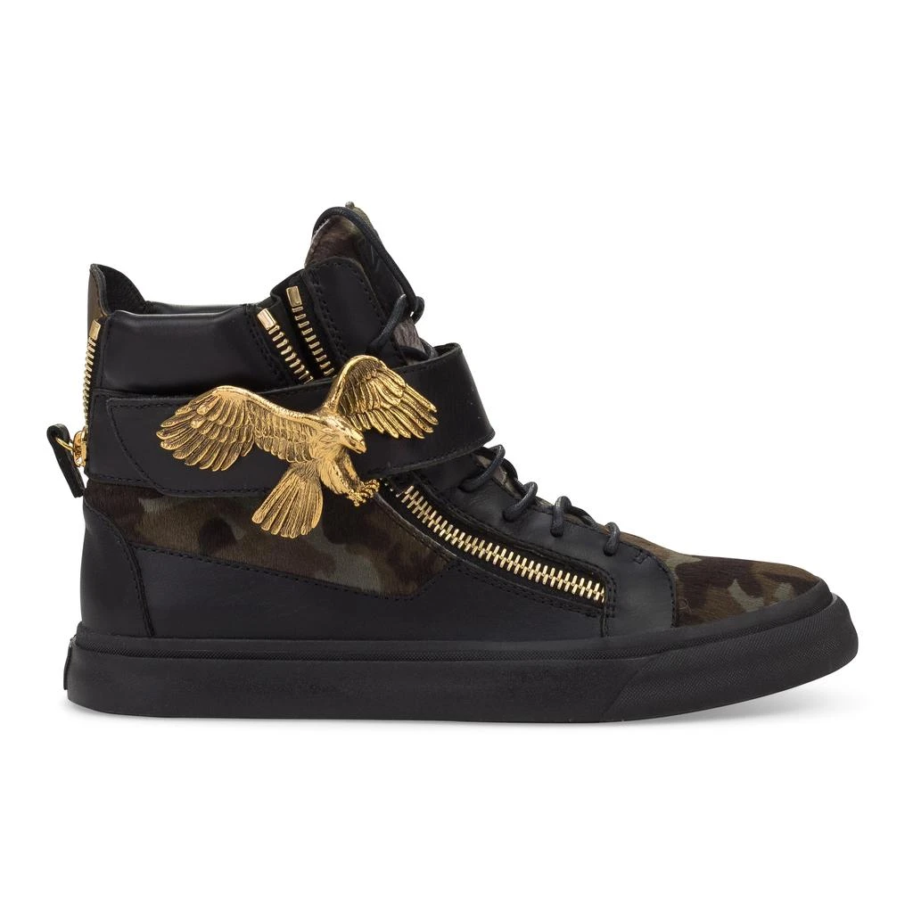 Giuseppe Zanotti BLACK CAMO GOLDEN EAGLE STRAP SNEAKERS 1