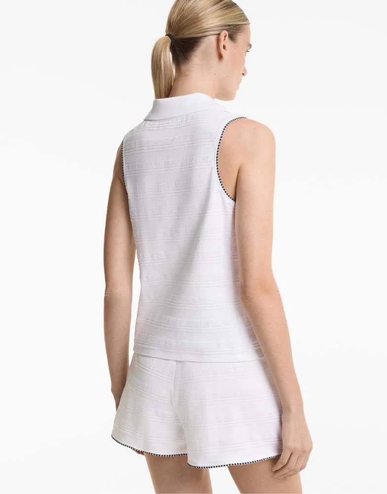 Oysho Oysho Jacquard sleeveless polo shirt in off-white 4
