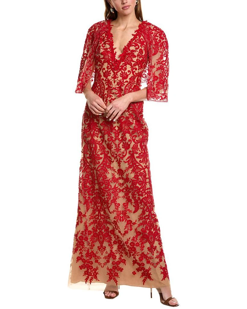 sachin and babi light blue dress Marchesa Notte Strapless Floral Gown