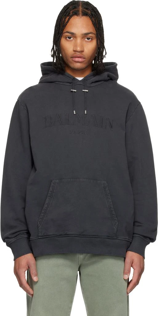 Balmain Gray Vintage 
Balmain
 Embroidered Hoodie 1