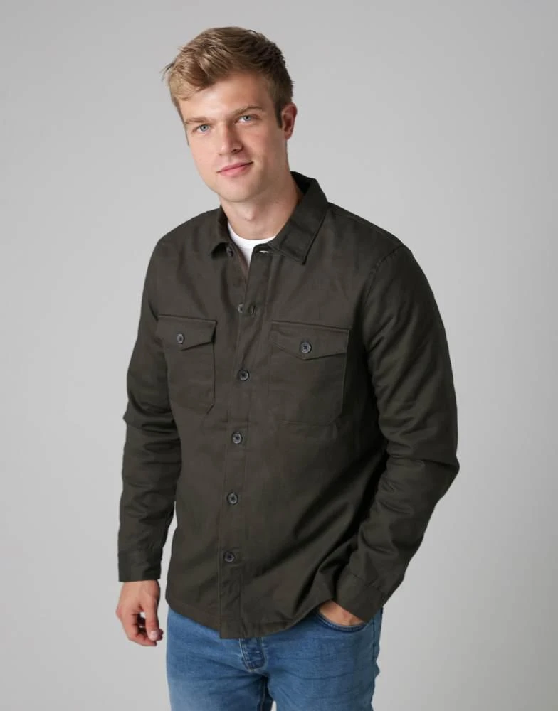 French Connection French Connection Cotton worker-style button overshirt in khaki