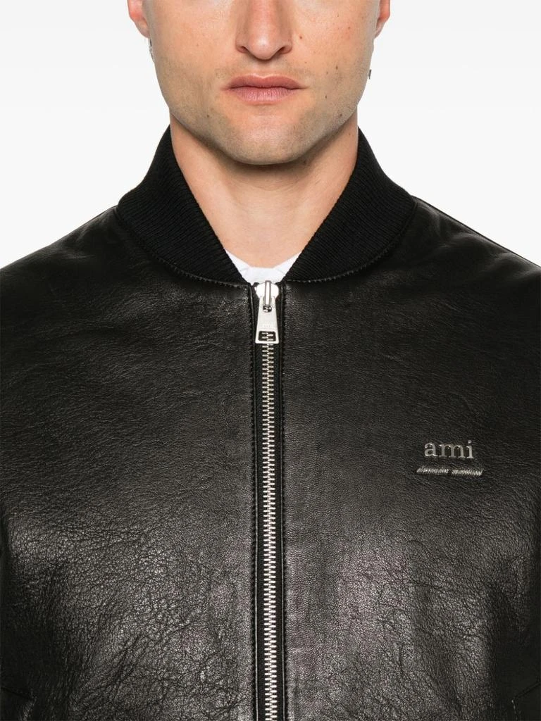 AMI Collarless Black Calf Leather Jacket 4