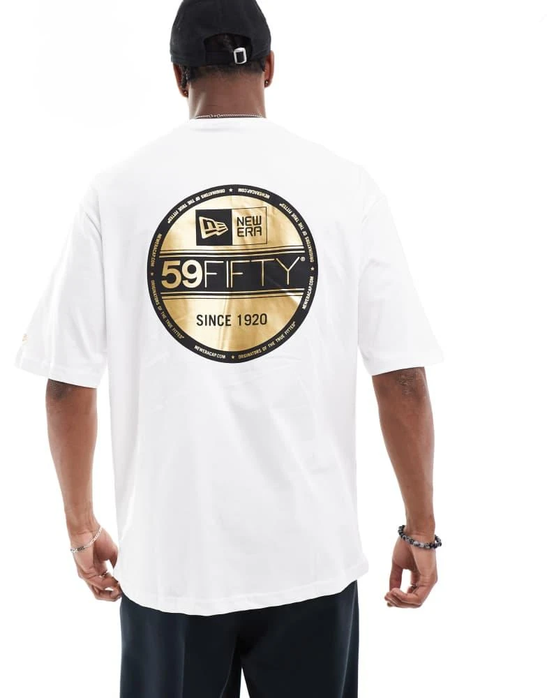 New Era New Era sticker graphic back t-shirt with gold foil in white 1