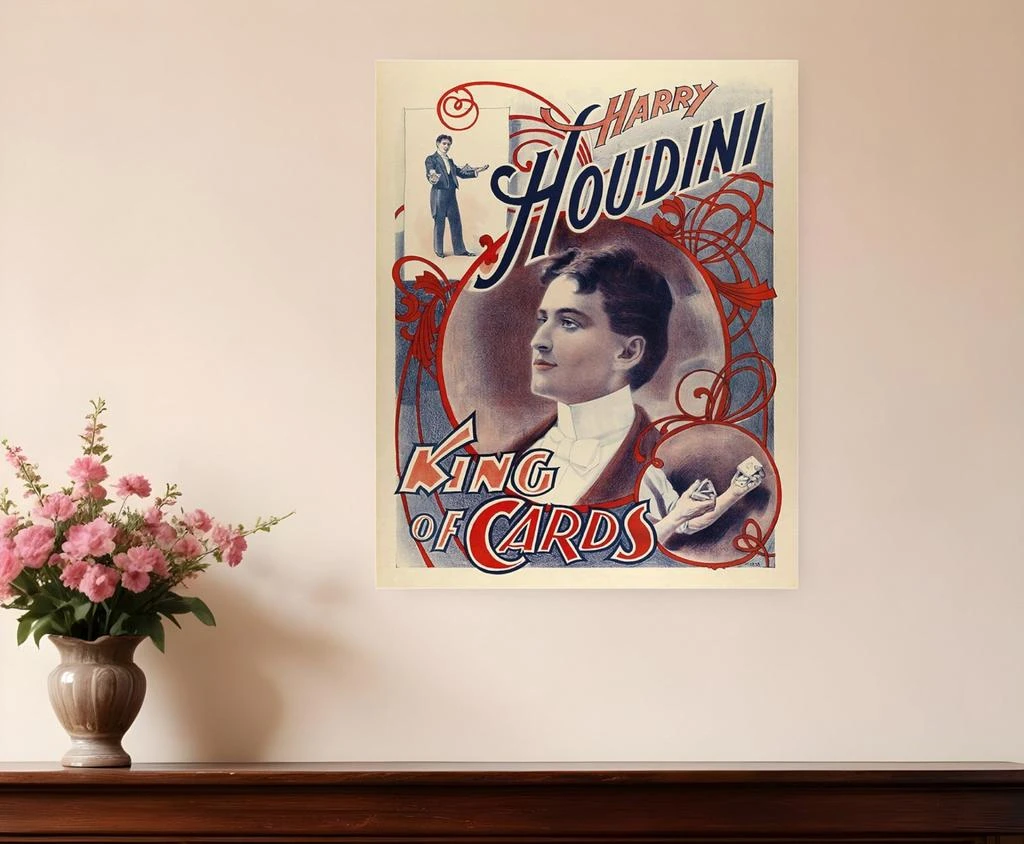 Hivvago 20" X 16" Houdini King Of Cards Vintage Magic Poster Wall Art