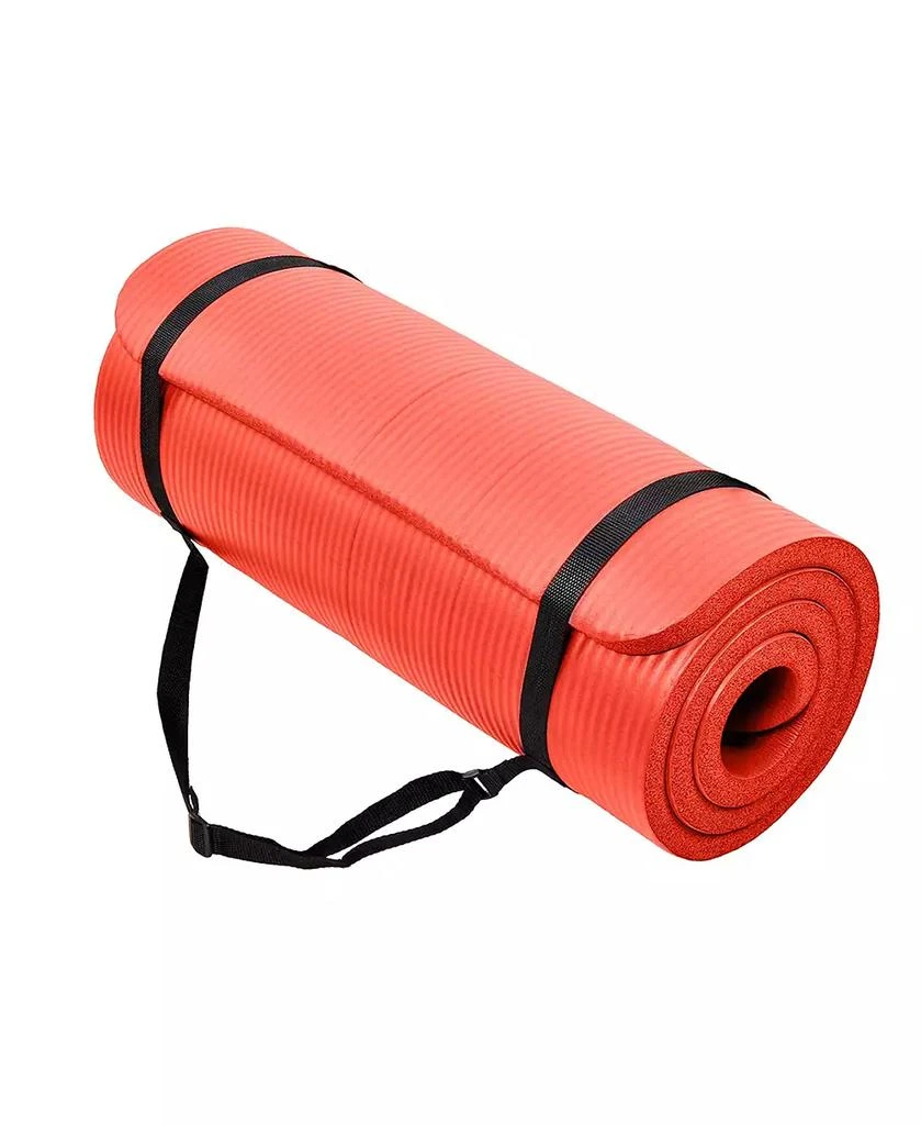 BalanceFrom Fitness GoCloud 1" Extra Thick Exercise Mat w/Carrying Strap, Red