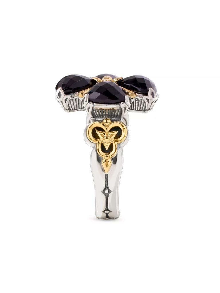 Konstantino Anthos Prism Sterling Silver, 18K Yellow Gold & Black Onyx Flower Ring